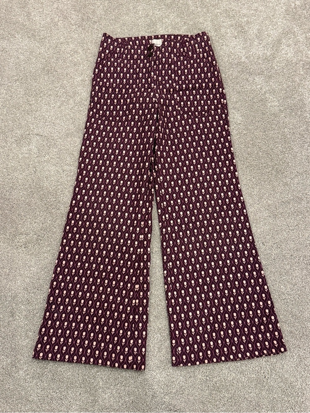 Anthropologie Maeve The Naomi Linen blend tulip print Wide-Leg Flare Pant size 2 - Picture 3 of 10